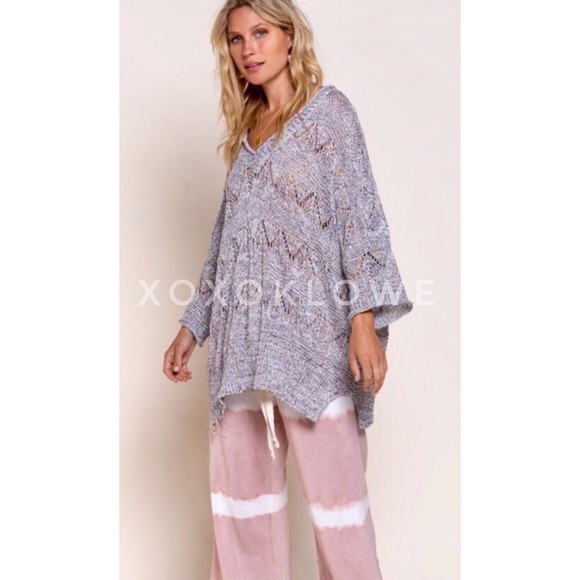 POL Grey Rainbow Confetti V Neck Lightweight Sweater Oversized - Picture 8 of 10